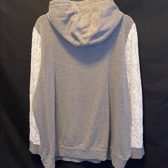 Torrid Gray Hoodie with White Lace Sleeves - Picture 6 of 8